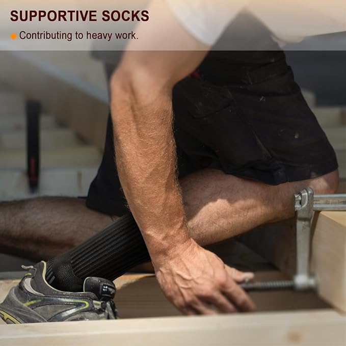BULLIANT Compression Socks for Men 6Pairs, Athletic Crew Socks Cushioned For Men Sports Running-Arch Support