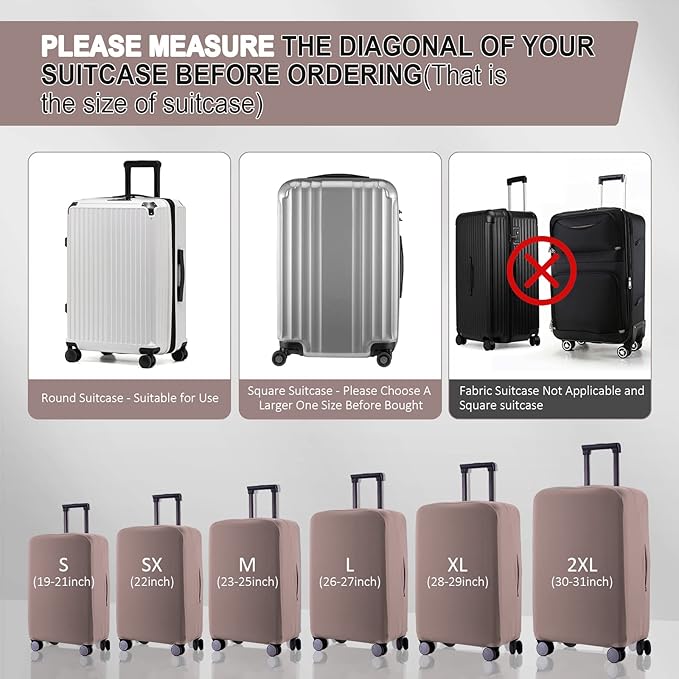 Travel Luggage Cover Suitcase Protector Scratch-Resistant Fit 19-31 Inch, Not Included Suitcase (Khaki, SX(22-23 inch))