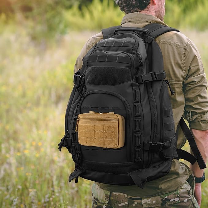 Tactical Molle Admin Pouch Utility Laser Cut EDC Tool Pouch Bag Horizontal Modular Pouches Include US Flag Patch and Keychain