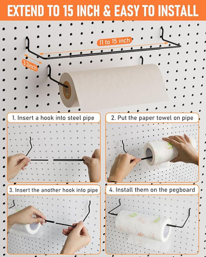 INCLY 276PCS Extra Thick 1/4" Pegboard Accessories Organizer Kit, Heavy Duty Black Pegboard Hooks with Bins & Paper Towel Holder, Peg Board Hook Assortment for Garage Wall Attachments Hanging Tools