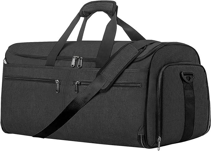 Garment Duffle Bags for Travel, Bukere Convertible Carry on Garment Duffel Bag for Men Women, Shoe Compartment, 2 in 1 Hanging Dress Suitcase Suit Travel Bags, Midnight Grey