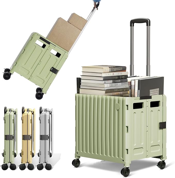 Heavy Duty Rolling Cart for Stairs：Collapsible Utility Crate with Wheels & Handle Foldable Tote Box for Toolbox Trade Show Supplies Teachers TODAYGO Mobile Storage Cart with Lid