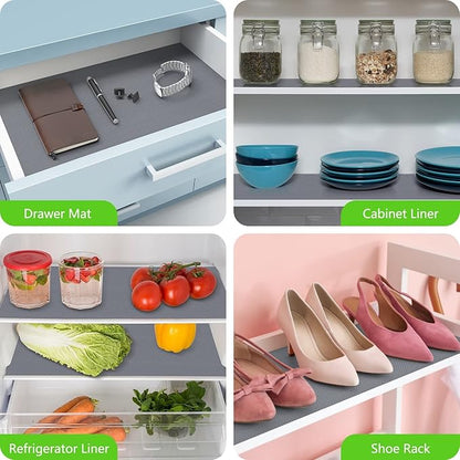 Shelf Liners for Kitchen Cabinets Non Adhesive Drawer Liner for Bathroom Waterproof Refrigerator Liners for Shelves Fridge Plastic Mats Cabinet Cupboard Liner Gray 2 Rolls 17.5 x 236.2 Inches