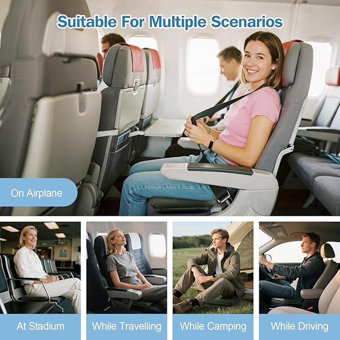 Self-Inflating Airplane Seat Cushion for Long Flights – Portable Travel Cushion Airplane Seat - Memory Foam Travel Seat Cushion Providing Pressure Relief and Premium Comfort (Olive Green)