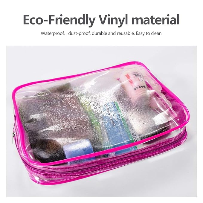5Pcs Crystal Clear PVC Travel Toiletry Bag Kit for Women Men, Waterproof Vinyl Packing Organizer Storage Bags with Zipper Handle Straps, Cosmetic Pouch Carry on Airport Airline Compliant Bag Handbag