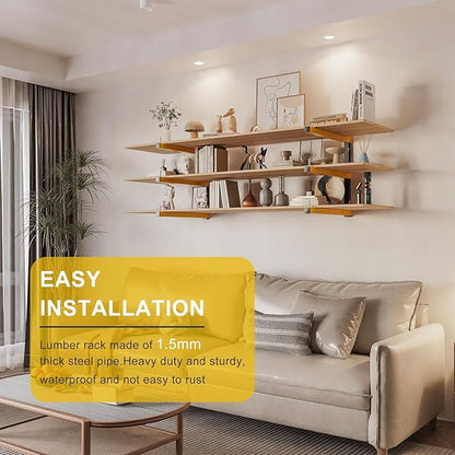 2 PACK Lumber Storage Rack Wall Mount Wood Organizer Storage Racks Heavy Duty Shelf Brackets with 3-Level System 360 LB Sturdy Folding Garage Wall Shelving, Snowboard Rack for Indoor and Outdoor