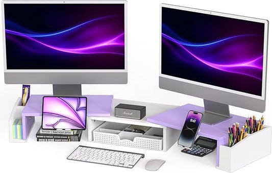 Simple Houseware Desk Dual Monitor Stand Riser with Drawer, Purple