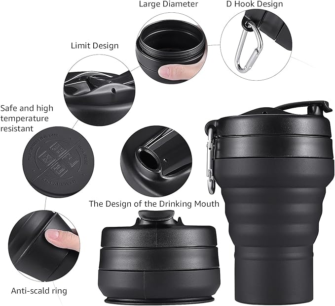 Collapsible Coffee Cup, 20 OZ 600ml Silicone Travel Folding Cup, Leak Proof BPA Free Portable Cup, Travel mug with Lids for Camping hiking (20OZ)