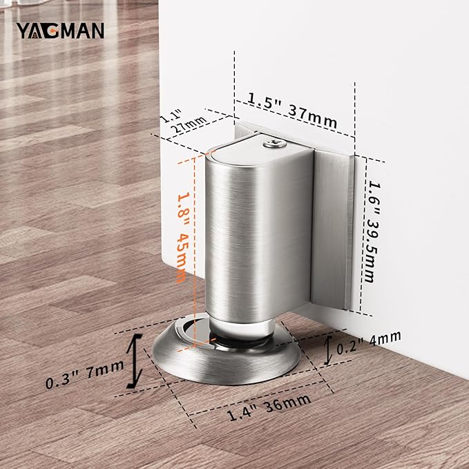 3 Pack Magnetic Door Stoppers Retractable Bottom of Door Holder No Drilling Mount Floor Door Stop with Screws and Adhesive Catch Door Keep Door Open Brushed Nickel BN-3