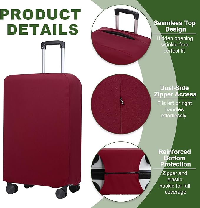 PATIKIL Luggage Cover, Suitcases Covers Elastic Carry on Cover Protector Washable Scratch-Resistant Fits 19-21 Inch Luggage for Travel Business Trips, Wine Red