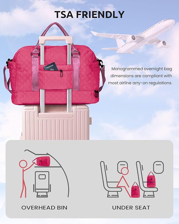 Personalized Women Gifts, Gifts for Women-Initial Travel Bag with Shoe Compartment, Personalized Weekender Bag, Monogram Overnight Bag for Women, Letter Travel Bag with Makeup Bag (Letter K)