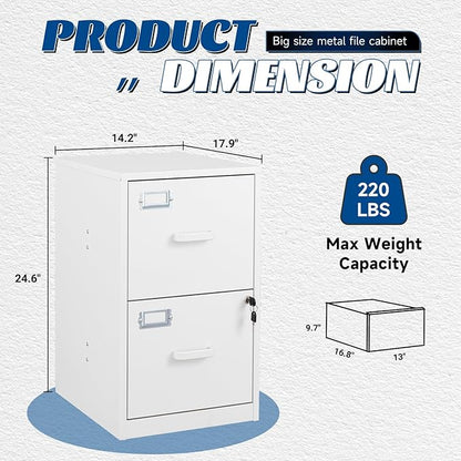 2 Drawers File Cabinet White Metal Vertical Filing Cabinets Metal Lockable Storage Cabinets with Lock for Home Office to Hanging Files