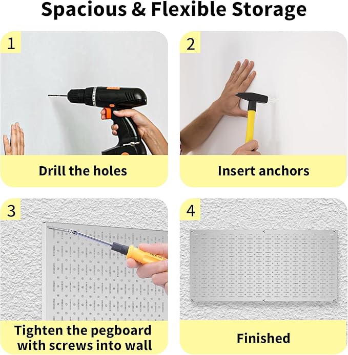 Pegboard Wall Organizer 2 PCS 32" x 16" Silvery Peg Board Metal Pegboard Panels for Garage Tool Storage