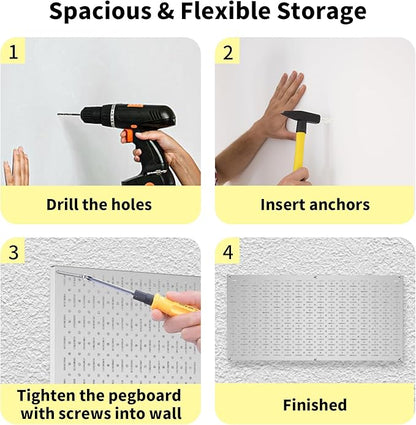 Pegboard Wall Organizer 2 PCS 32" x 16" Silvery Peg Board Metal Pegboard Panels for Garage Tool Storage