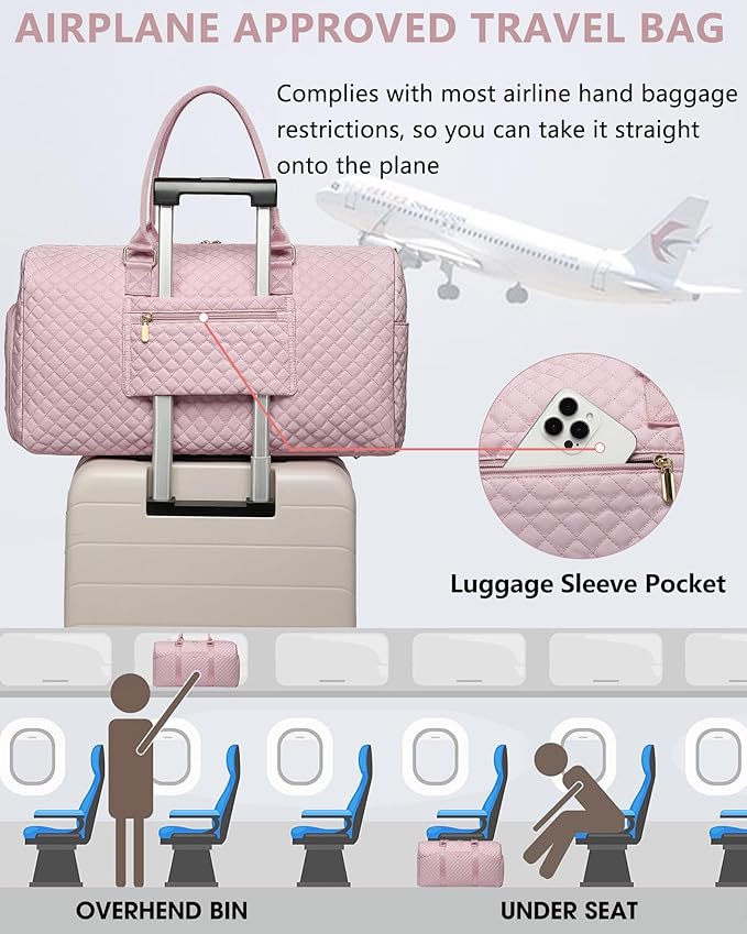Women Weekender Travel Duffle Bag: Travel Duffel Overnight Bags with Shoe Compartment Large Carry on Tote Bag with Toiletry Bag Weekend Traveling Yoga Gym Hospital for Women with Wet Pocket Pink