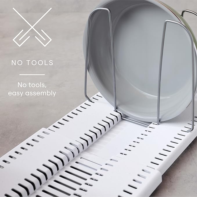 YouCopia StoreMore Expandable Cookware Rack with Tall Steel Wires, 12.5"-22" Wide Adjustable Pan Organizer for Kitchen Cabinet Storage, Premium Edition