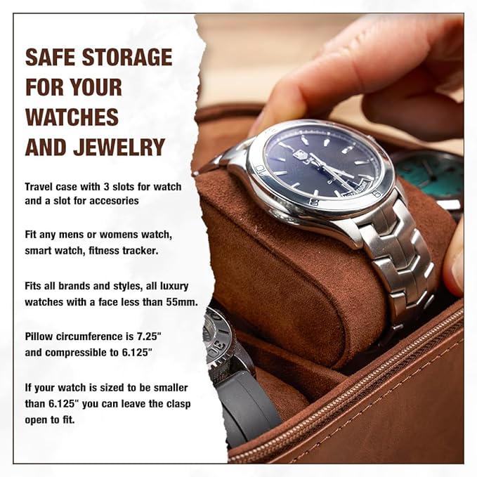 Awesometik 3 Slot Luxury Travel Faux Leather Watch Case. Watch Storage Organizer. Watch Display & Watch Holder. Perfect For Watch Collection. Ready to Gift for Men (3 Slot Watch Case)