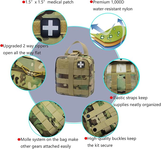 First Aid Kit Med Medical - Kit Rip-Off 180 pcs Water-Resistant Emergency Kit for Camping Hiking Home Outdoor Truck Vehicle Car Fishing Travel Biking