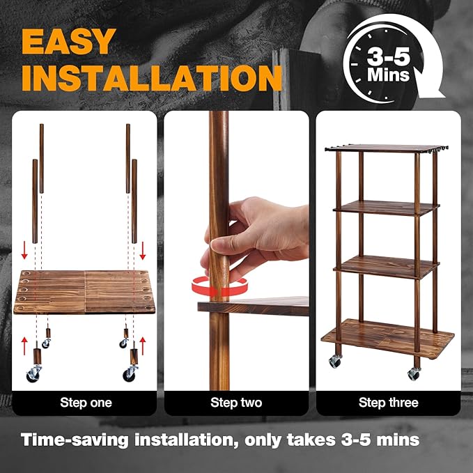 Ghosthorn Fishing Rod Holders for Garage Fishing Pole Rack Hold up to 10 Rods Fishing Pole Holders Wooden Organizer Fishing Rod Rack car Fishing Gear Storage Equipment (4 Tier)