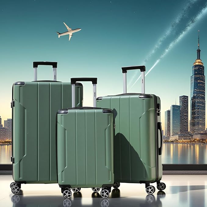 Merax Luggage Sets 3-Piece Hardshell with Spinner Wheels Lightweight Suitcase with Corner Guards (Green, 20/24/28)