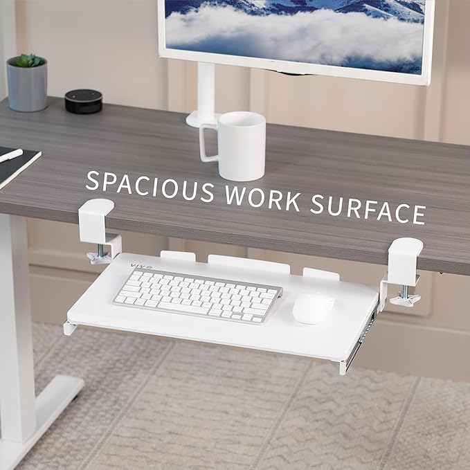 VIVO Small Keyboard Tray, Under Desk Pull Out with Extra Sturdy C Clamp Mount System, 20 (26 Including Clamps) x 11 inch Slide-Out Computer Platform Drawer, White, MOUNT-KB05ES-W