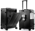 UrbanExplorer 20 Inch Carry On Luggage TSA Approved, Aluminum Frame Zipperless Luggage Carry On with Compartment for Short Trips, ABS+PC Hard Shell Suitcases with Spinner Wheels, Black