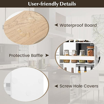 LOKO Slim Storage Cart, 4-Tier Rolling Cart with Handle & Wooden Top for Kitchen Bathroom Laundry Living Room Narrow Small Spaces, 5 Inches Width (White & Natural)