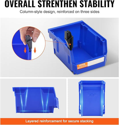 VEVOR Plastic Stackable Storage Bins 24 Pack (5 x 4 x 3-Inch), Hanging Stackable Storage Organizer Bins, Heavy Duty Stacking Containers for Closet, Garage, Office, or Small Parts Organization
