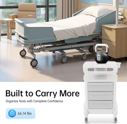 3 Tiers Beauty Storage Cart with Abs Material, 66lbs Portable Mobile Trolley Cart with 4 Silent Wheels, Lab Rolling Carts for Barber Stores, Hospitals