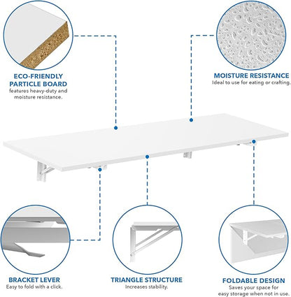 Mount-It! Heavy Duty Wall Mounted Drop Leaf Table, Folding Wall Mounted Desk, Drop Down to Save Space 45x15x7, Folding Laundry Table for Small Spaces, Home Office, Garage, Basement Kitchen