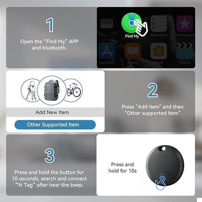 Air Tracker Tag-4 Pack,Smart Bluetooth Tracker,Smart Tag Item Finders Works with Apple Find My (iOS only) App,Air Tracker Tracking Device,Keys Finder and Item Locator for Bags,Luggage,Pets