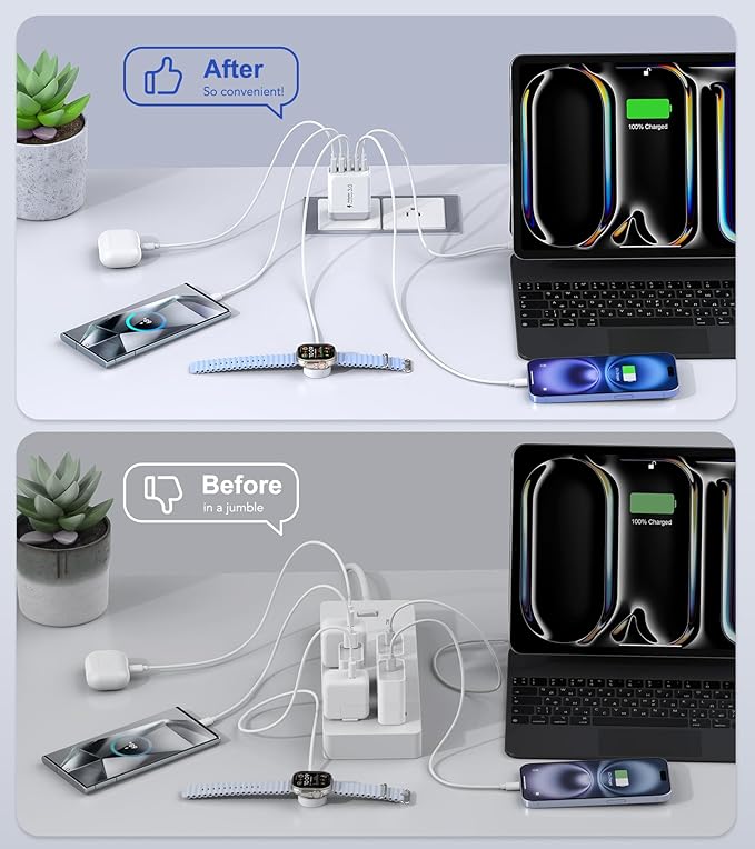 50W USB C Wall Charger Block, 2Pack 5-Port C Charger Fast Charging Block Dual PD Power Adapter&QC 3.0 Wall Plug Multiport Type C Charging Cube Brick for iPhone 16/15/14/13/12 Pro Max, iPad,Samsung