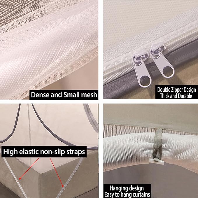 CMINGJ Mosquito Net for Bed, Portable pop up Mosquito Netting with Bottom, Free Installation-Suitable for Bedroom, Camping, Folding Portable Design for Baby Adults (Gray & Gray Bottom Edge)