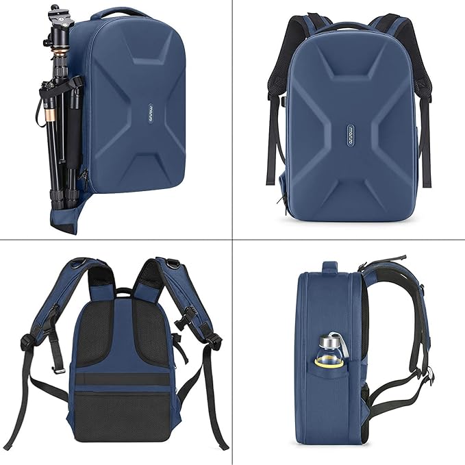 MOSISO Camera Backpack, DSLR/SLR/Mirrorless Photography Camera Bag 15-16 inch Waterproof Hardshell Case with Tripod Holder&Laptop Compartment Compatible with Canon/Nikon/Sony, Steel Blue