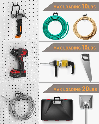 INCLY 36 Pack Heavy Duty Pegboard Hooks, 1/4" Pegboard Drill Holder Tool Utility Hooks, Peg Board Tool Hangers Accessories for Hanging Power Tools, Drill, Hammer, Workbench, Garage