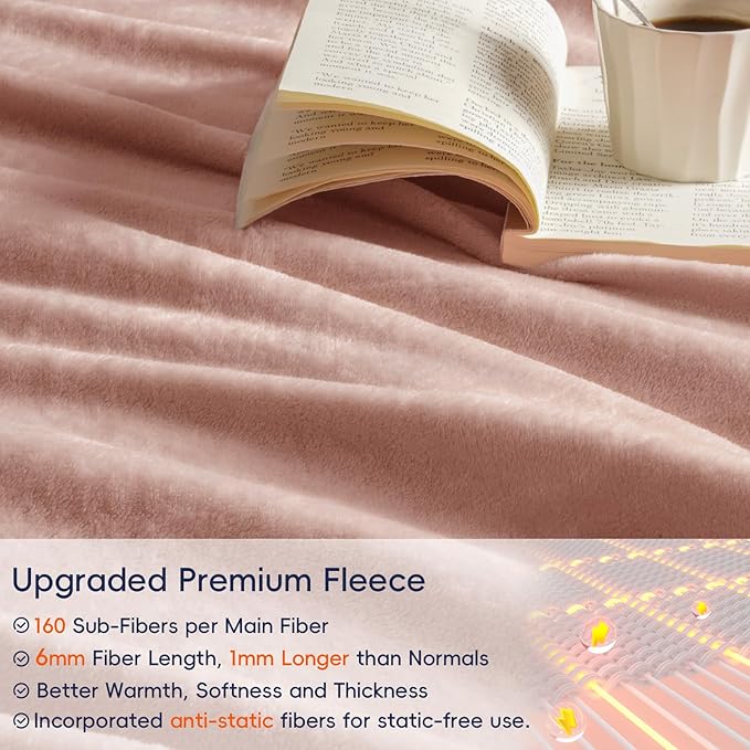 PHF Ultra Soft Fleece Blanket King Size, No Shed No Pilling Luxury Plush Cozy 300GSM Lightweight Blanket for Bed, Couch, Chair, Sofa Suitable for All Season, 108" x 90", Rose Pink