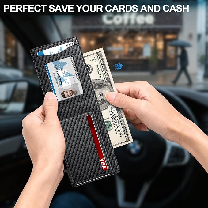 Wallet for Men Wallet with Slim Pop Up Card Holder for 12-14 Cards, RFID Blocking Bifold Minimalist Smart Wallet, Credit Card Holder with ID Window & Cash Slot, Compact Metal Card Case, Gifts for Men
