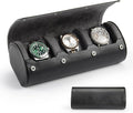 Watch Travel Case for Men: 3 Slot Watch Box Organizer Display Case - Portable Watch Storage & Travel Case - Watch Roll Fits All Wrist Watches & Smart Watches Up to 50mm (Black)