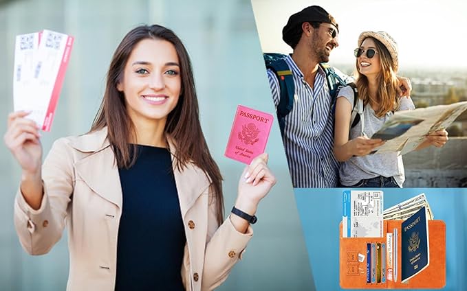 Airtag Passport Holder Cover Wallet Travel Essentials RFID Blocking Leather Card Case International Must Haves Travel Accessories for Women Men(119#Purple)