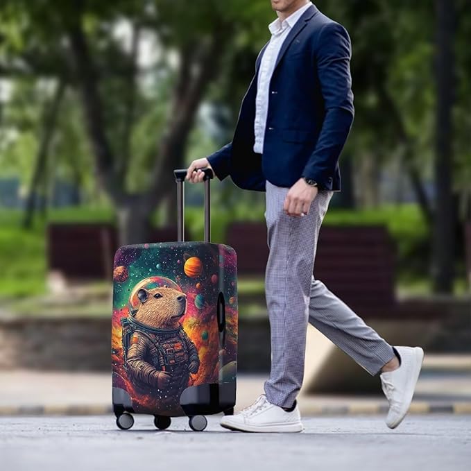 Cute Capybara Suitcase Cover Fit 18-21 Inch Anti-Scratch Washable Spandex Travel Luggage Covers for Suitcase Solar System Planet Travel Essential Baggage Case Protector