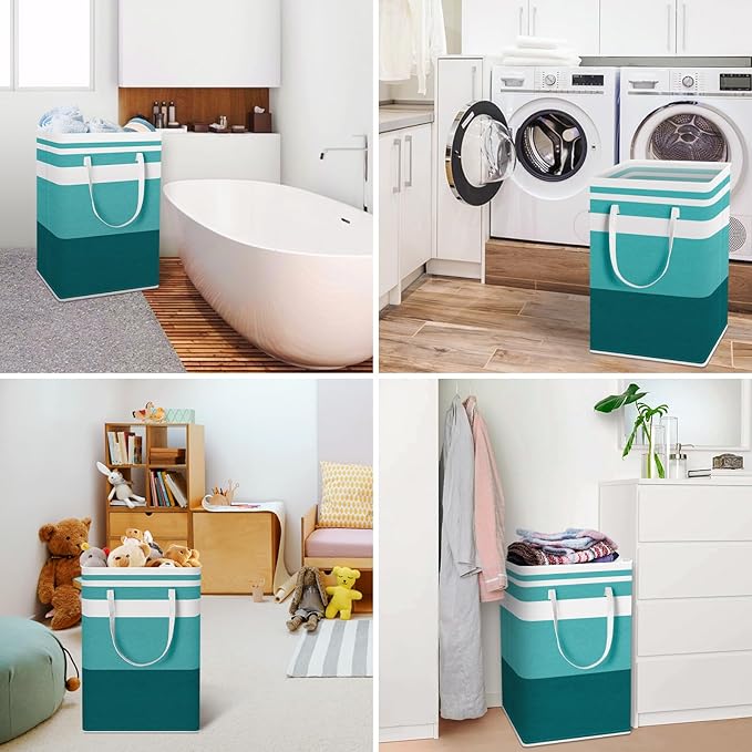 HomeHacks 2-Pack Large Laundry Basket, Waterproof, Freestanding Laundry Hamper, Collapsible Tall Clothes Hamper with Extended Handles for Clothes Toys in the Dorm and Family (Green, 75L)