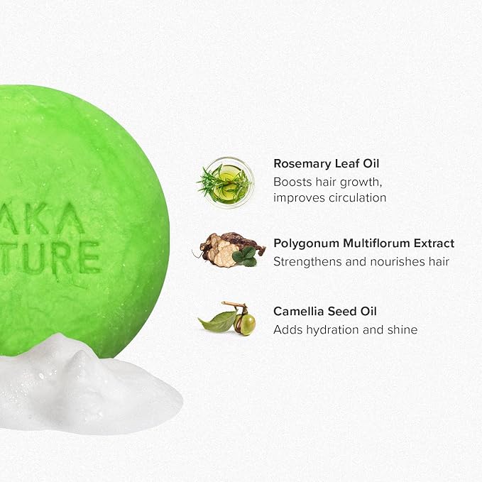Maka Nature Low-Carbon Shampoo Bar | Korean K-Beauty Haircare with Natural Ingredients for Scalp & Hair Types | Vegan, Eco-Friendly, pH balanced, 3.35oz (Rosemary)