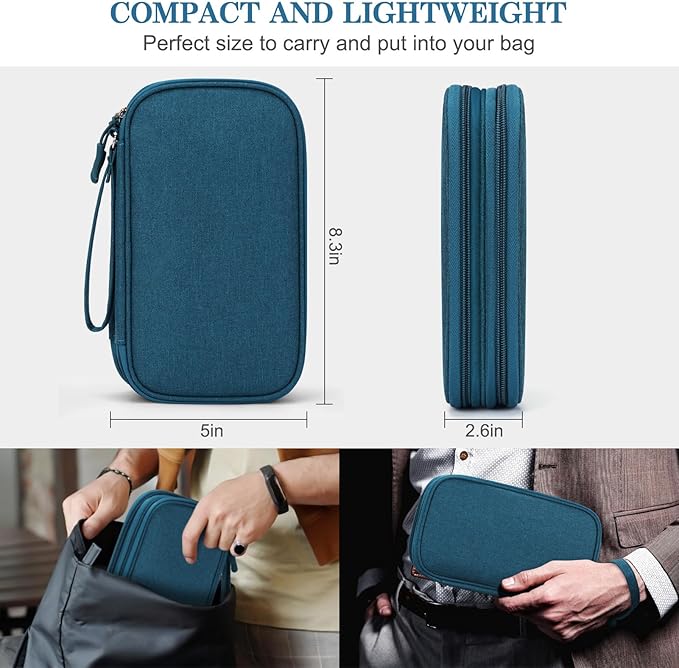 FYY Electronic Organizer, Travel Cable Organizer Bag Pouch Electronic Accessories Carry Case Portable Waterproof Double Layers Storage Bag for Cable, Cord, Charger, Phone, Earphone, Medium Size, Green
