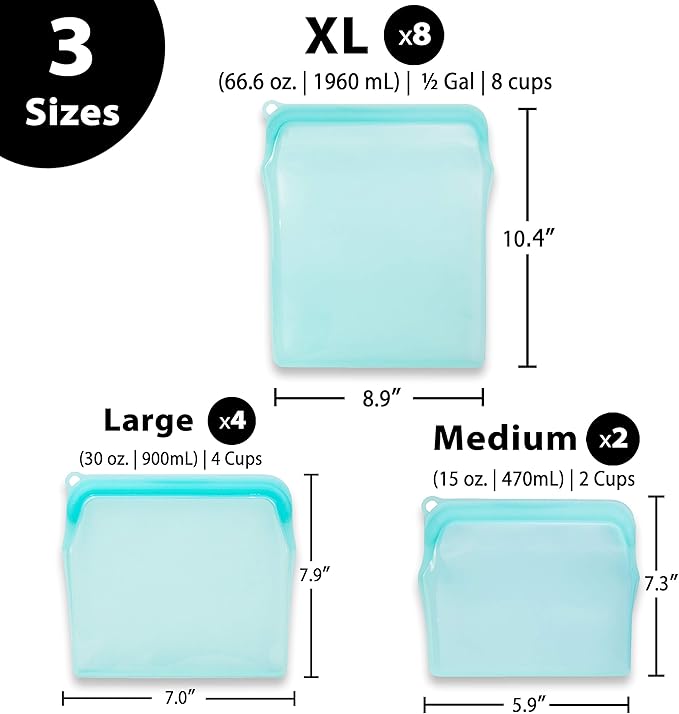 15 Ounce Dish washer safe, BluePerlOne 100% Food Grade Silicone, Reusable Zipper Storage Bags for Microwave, Oven, Fridge, Freezer & Sous Vide. (Orange/ 2 cups)-15 oz. - 1 Bag