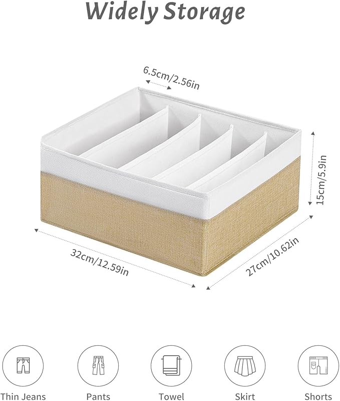 Jeans Drawer Organizers for Clothing,5 Grids Compartment Wardrobe clothes organizer,Fabric Washable Closet Organizers and Storage Bins for Jeans,Pants,Bra,Legging,t-shirt-BeigeWhite