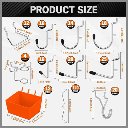 HORUSDY 309 PCS Pegboard Hooks Assortment Kit – 17 Types Heavy Duty Peg Board Hooks & Organizer Accessories – Fits 1/8 & 1/4 Inch Pegboard Durable Metal Wall Hooks for Garage Kitchen Workshop