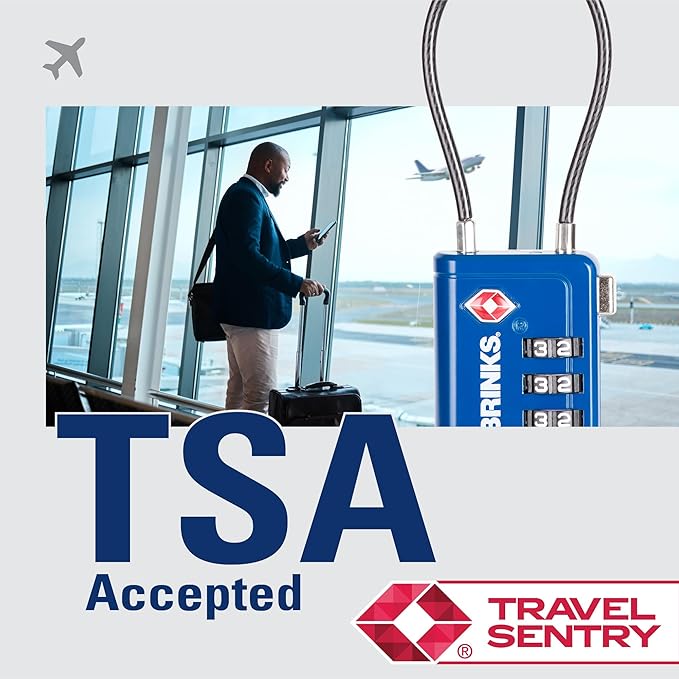 Brinks TSA Accepted Indicator Luggage Lock, Ressetable Combination, New More Secure TSA008 Key, 2 Pack (2, Blue, 2.5" Shackle)