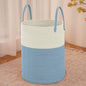 Large Woven Laundry Basket Hamper,100L Cotton Rope Storage Bin for Blankets,Toys and Clothes,Decorative Tall Nursery Hamper for Living Room,Baby Nursery,Bathroom and Bedroom,White and Blue