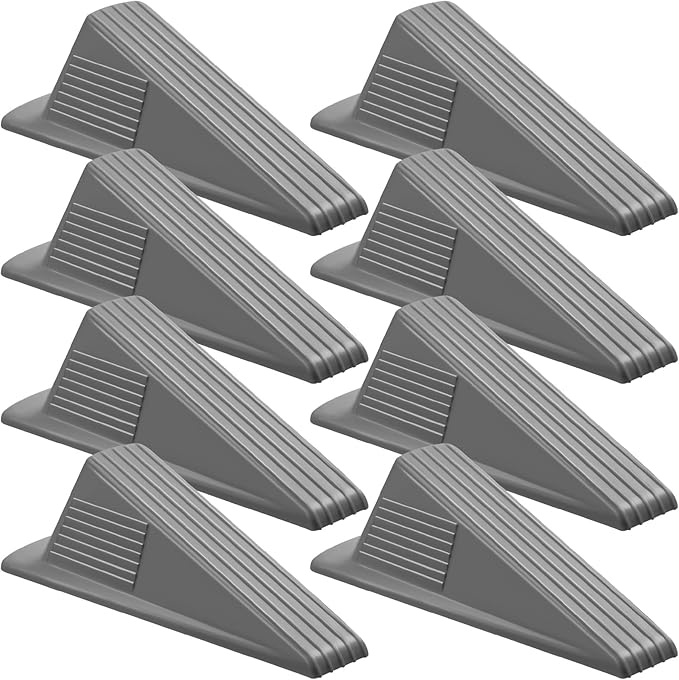 Frienda 8 Pcs Jumbo Door Stoppers Heavy Duty Door Stopper Tall up to 2inch Tall Wedge TPR Large Wedge Stackable Big Rubber Doorstop for Hotel Carpet Hardwood Concrete and Tile (Gray)
