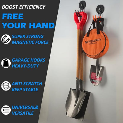 MUTUACTOR New Updated Heavy Duty Magnetic Hooks,40lbs 2-Pack Super Strong Magnetic Hooks for Hanging,Anti-Scratch Garage Magnets J-Hook for Organizing Heavy Impact Drivers Trailer Cord Garden Tools